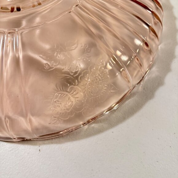Mayfair Open Rose Pink Depression Glass Serving Bowl Floral Etched Pattern Vinta - Picture 5 of 9